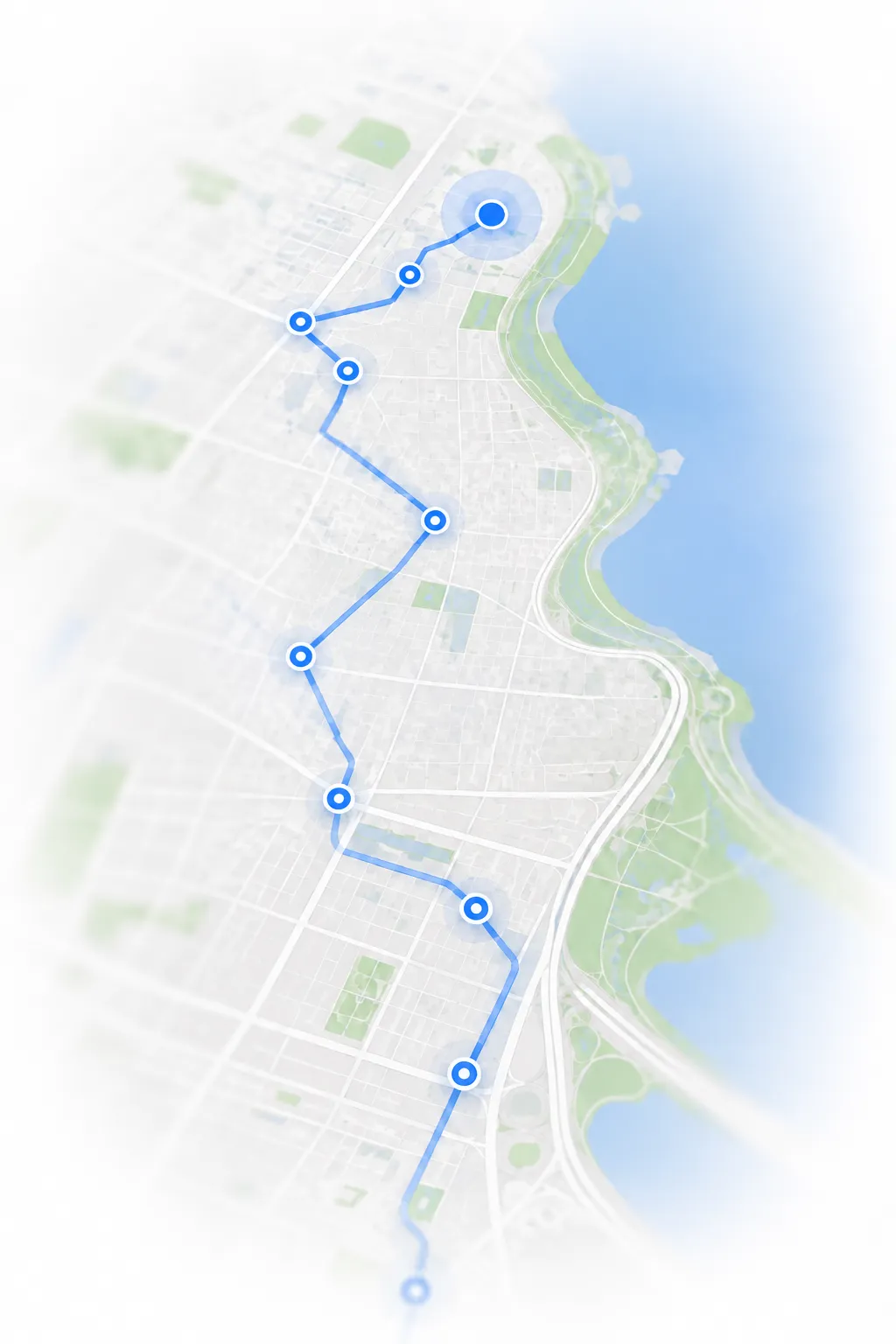 Mapa con puntos GPS y recorridos configurados